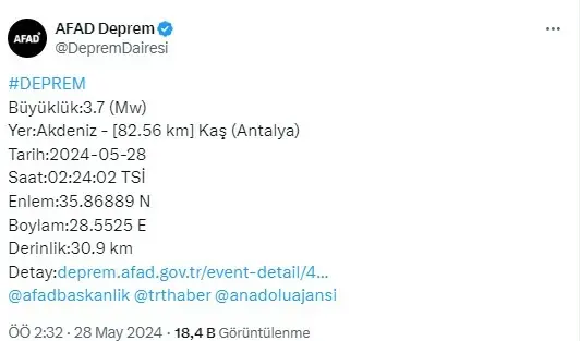 Antalya Kaş deprem mi oldu