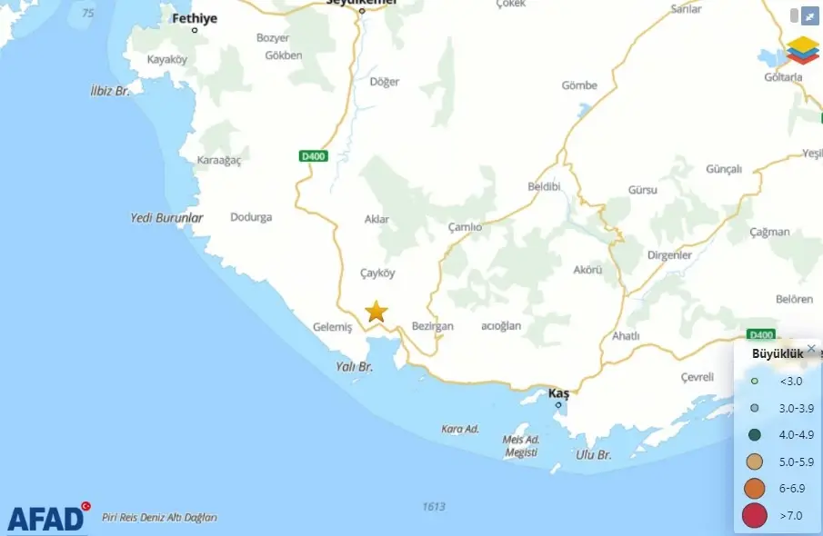 29 Mayıs'ta Antalya Kaş'ta 3.7 büyüklüğünde deprem meydana geldi