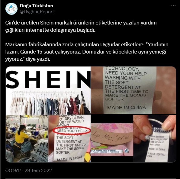 Shein'dan gelen ürünlerin etiketlerinde Uygur Türklerinin yardım çığlıkları mı var? X'te gündem oldu 3