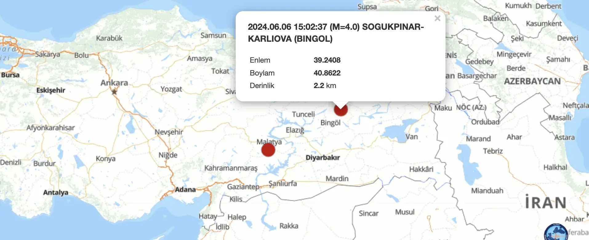 Bingöl'de 4.0 büyüklüğünde deprem meydana geldi! 6 Haziran 2024