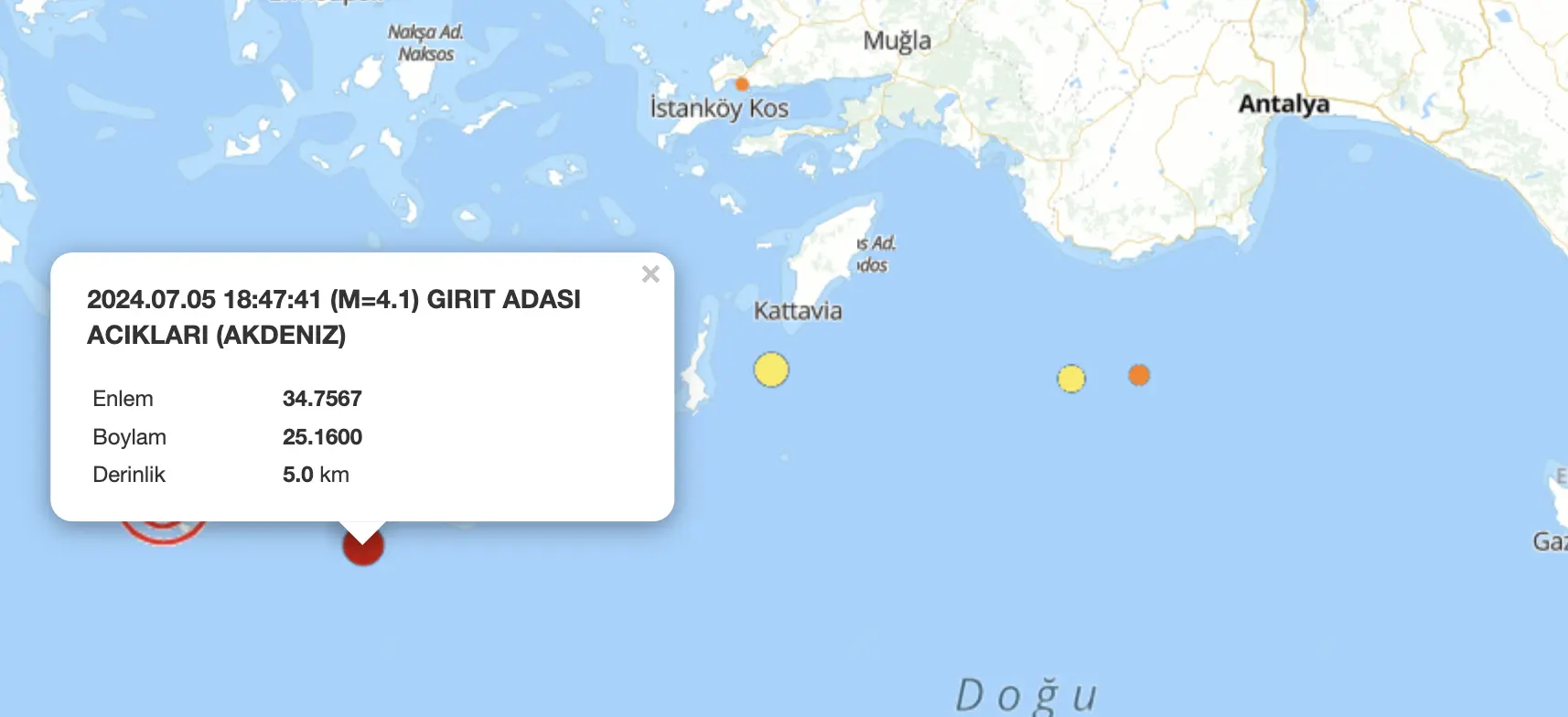 Akdeniz’de meydana gelen 4.1 büyüklüğündeki deprem Antalya, Muğla ve Aydın’da hissedildi