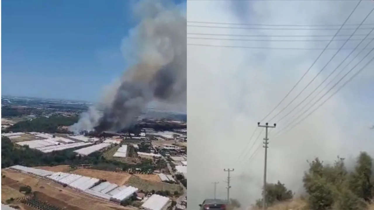 Antalya Aksu ilçesinde çıkan yangına havadan ve karadan müdahale ediliyor